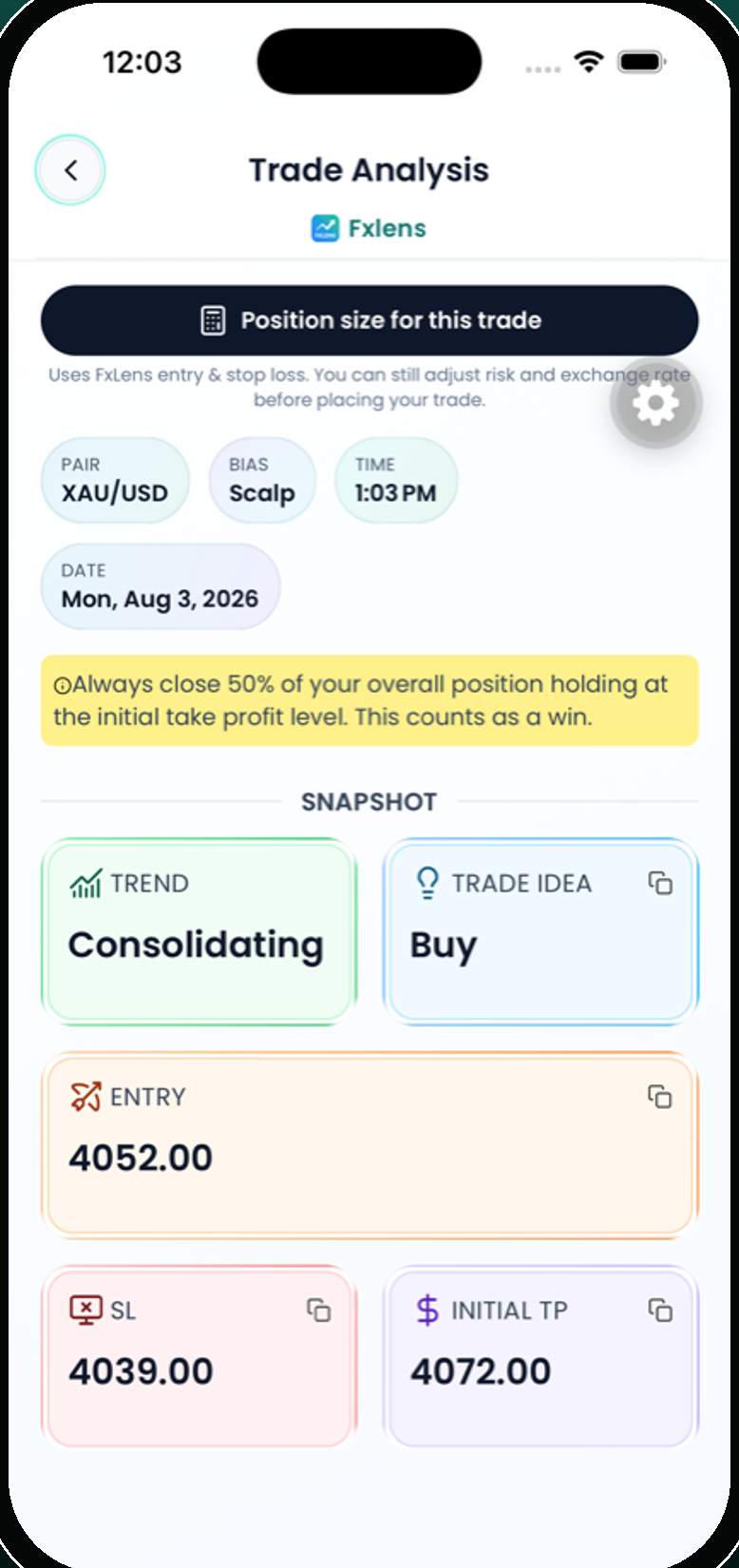 FxLens AI analysis screen